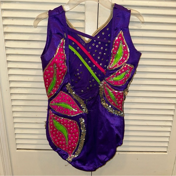 Purple/Pink/Lime Green Leotard Majorette/Rhythmic gymnastics/Ice Skating costume - Picture 3 of 11